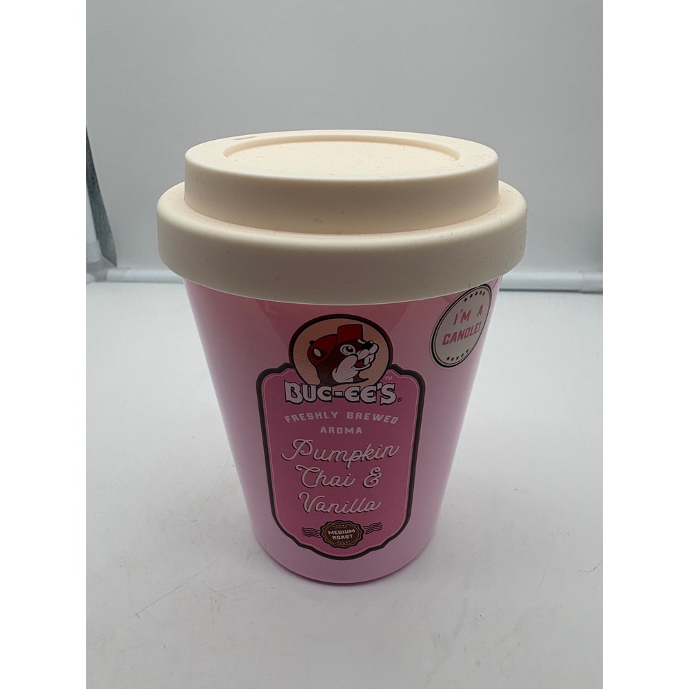 Buc-ee's Pumpkin Chai & Vanilla Coffee Cup Candle Scented Travel Mug Shape Pink